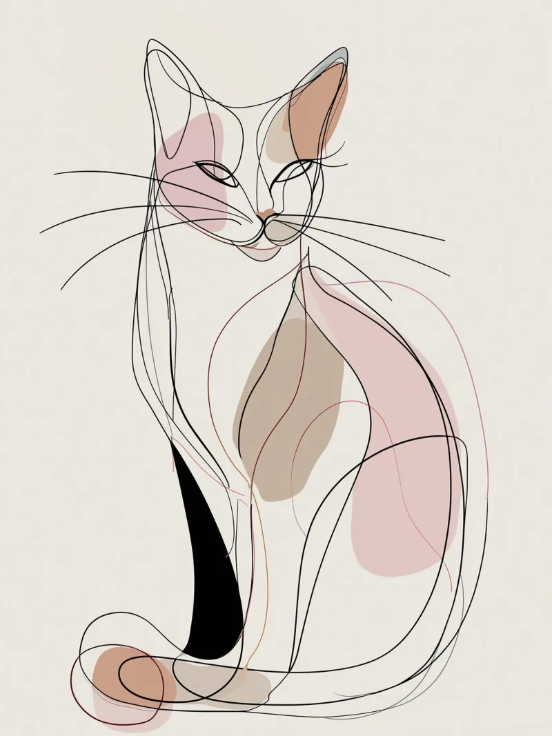 Elegant Graceful Cat Picture | Print Abstract Line Artwork hahnemühle by Kaji