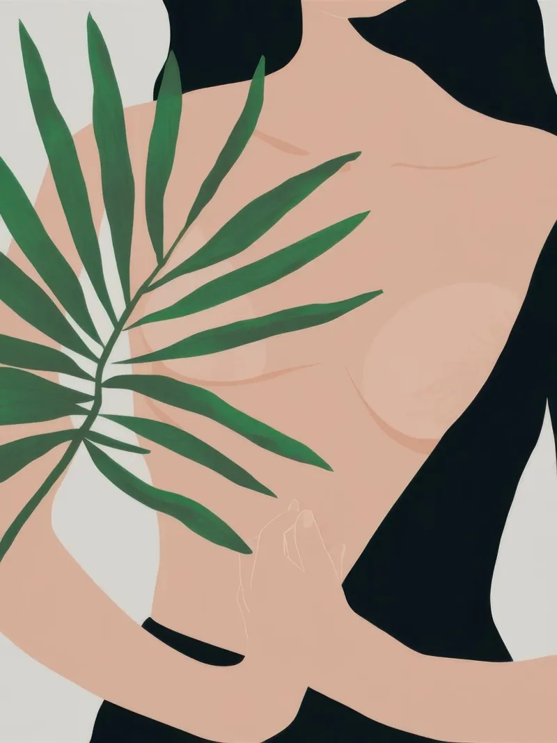 Corpo con foglia di palma poster con telaio in legno da Selene Shade