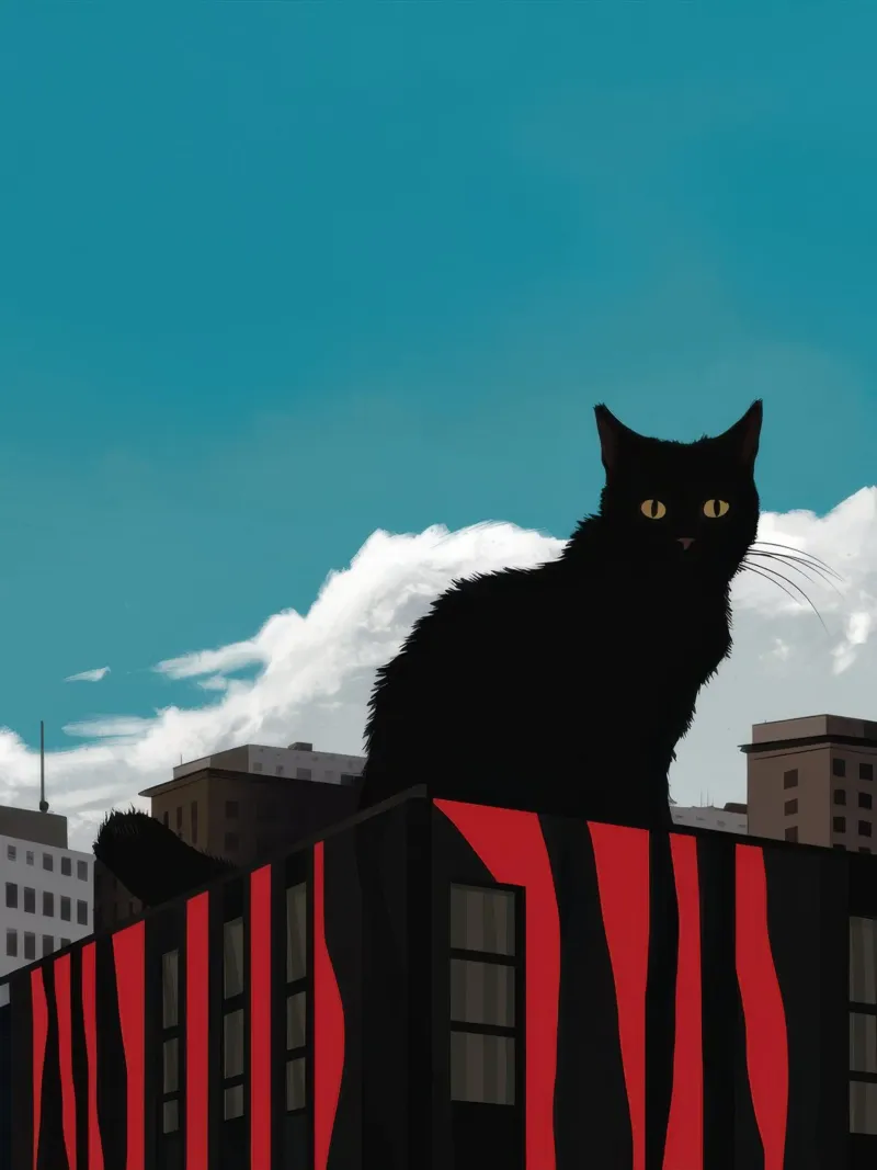 Silhouette di gatto sul tetto alluminio dibond da Mark Solaria