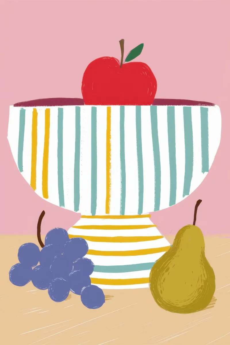 Frutta in ciotola a righe carta hahnemühle da Mark Solaria