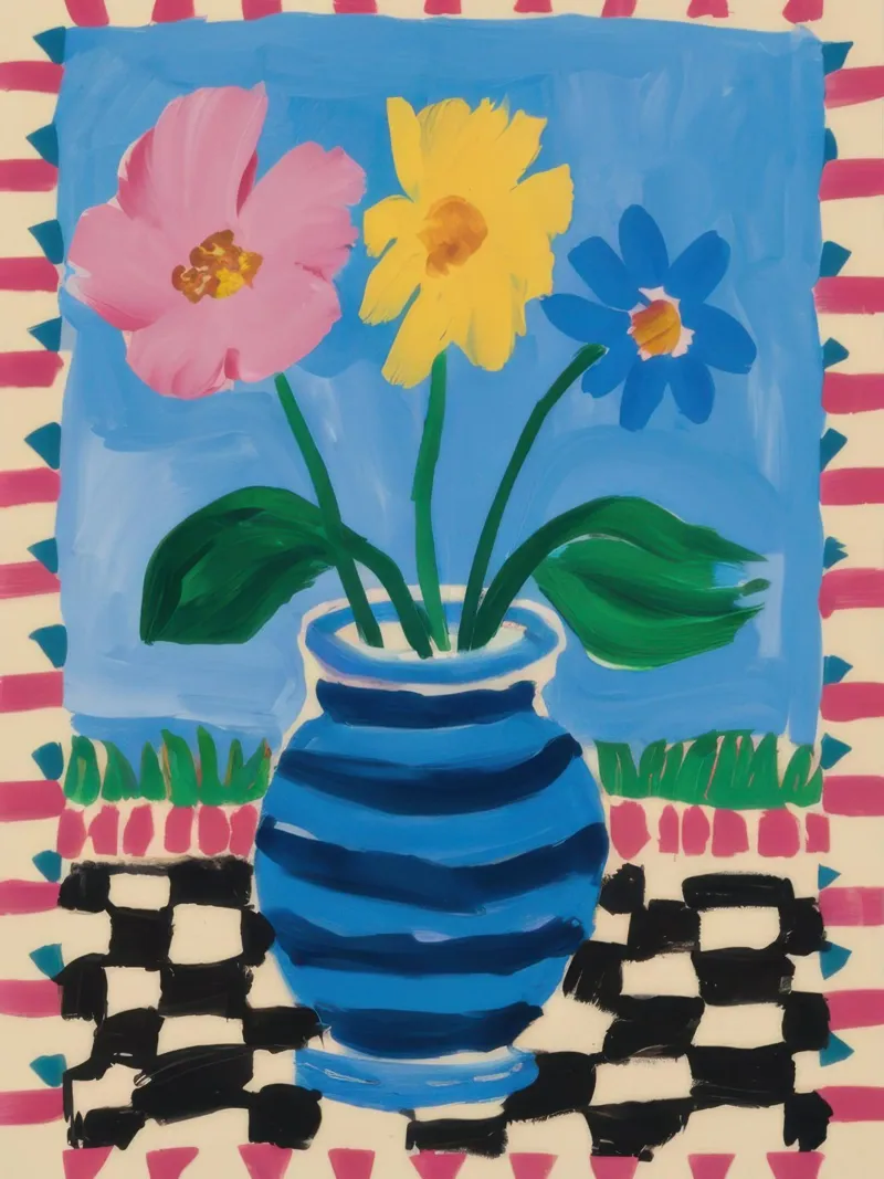 Vaso a scacchiera Folk Art tela con Cornice a cassetta da Thistle Bloom