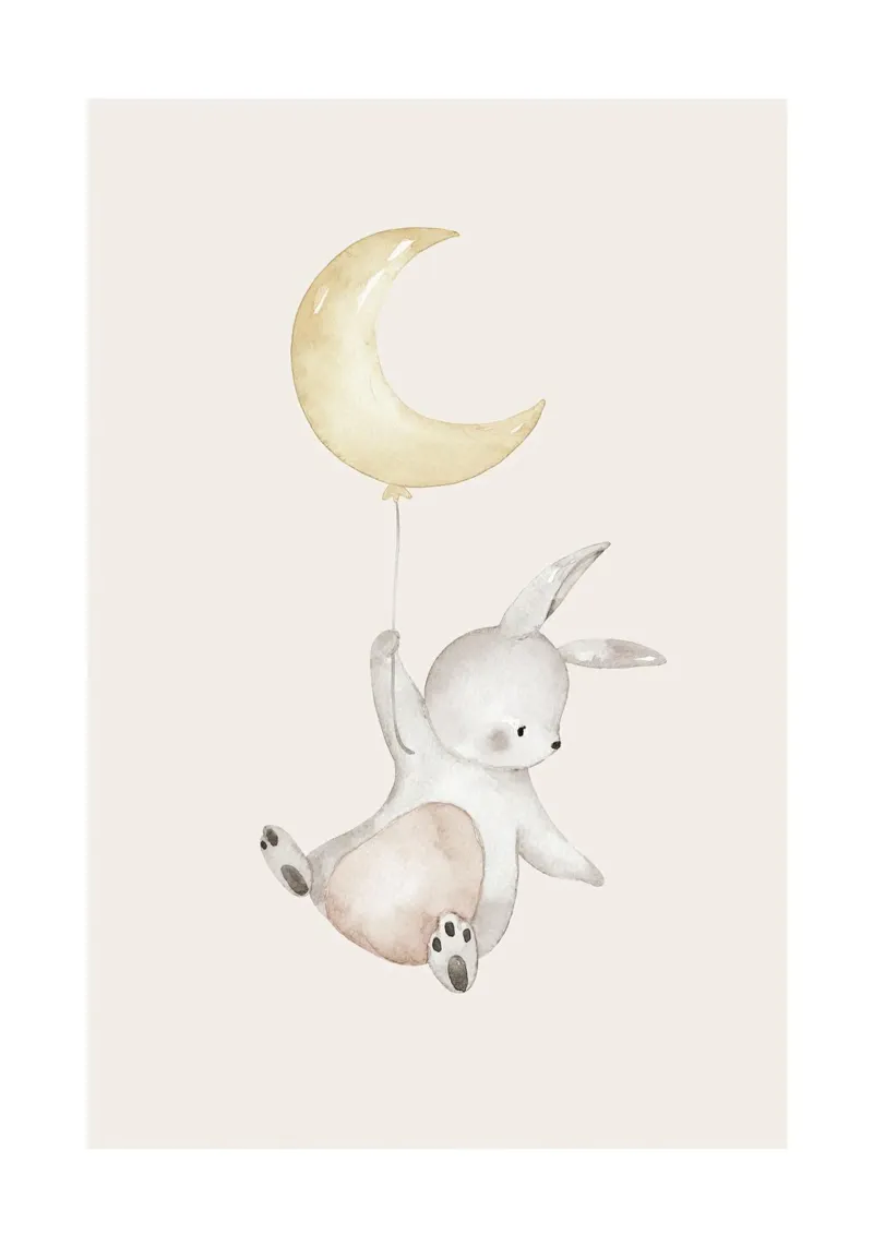 Coniglietto con palloncino lunare poster con telaio in alluminio da muench benjamin