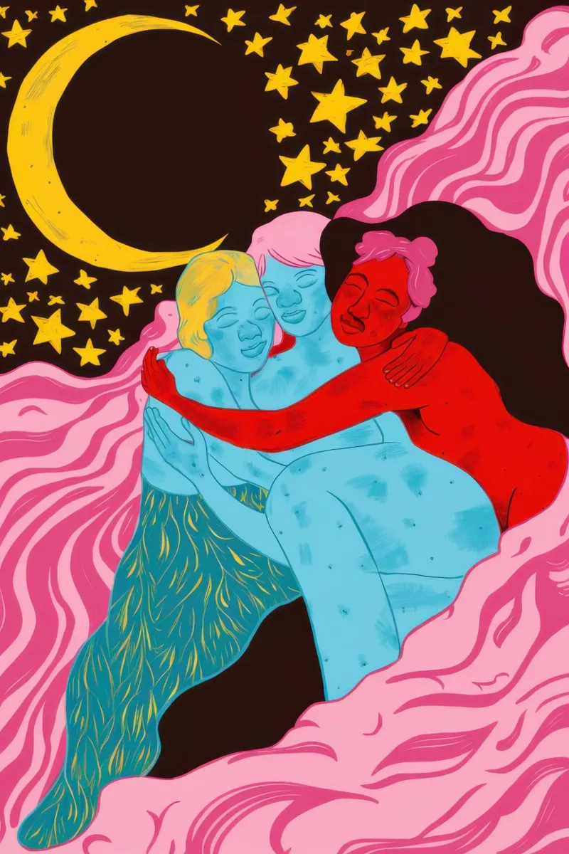 Abbraccio notturno celeste poster con telaio in plastica da Mark Solaria