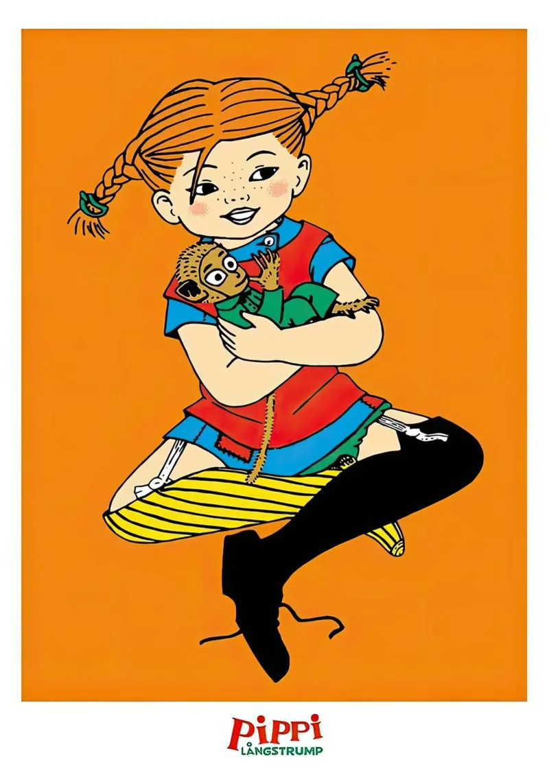 Pippi Calzelunghe abbraccia il signor Nilsson poster con telaio in legno da Earl Beeman