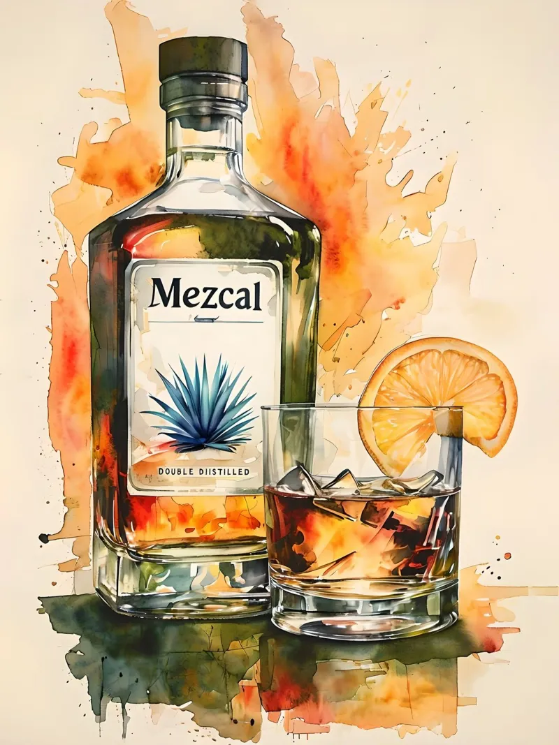 Bottiglia di Mezcal e bevanda acquerello poster da 🎁 ARTVI-SHOP