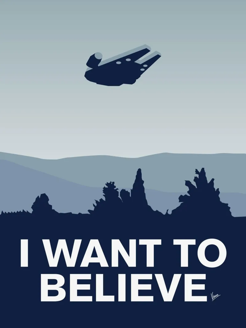 My I want to believe minimal poster-millennium-falcon poster con telaio in alluminio da geekxfiles