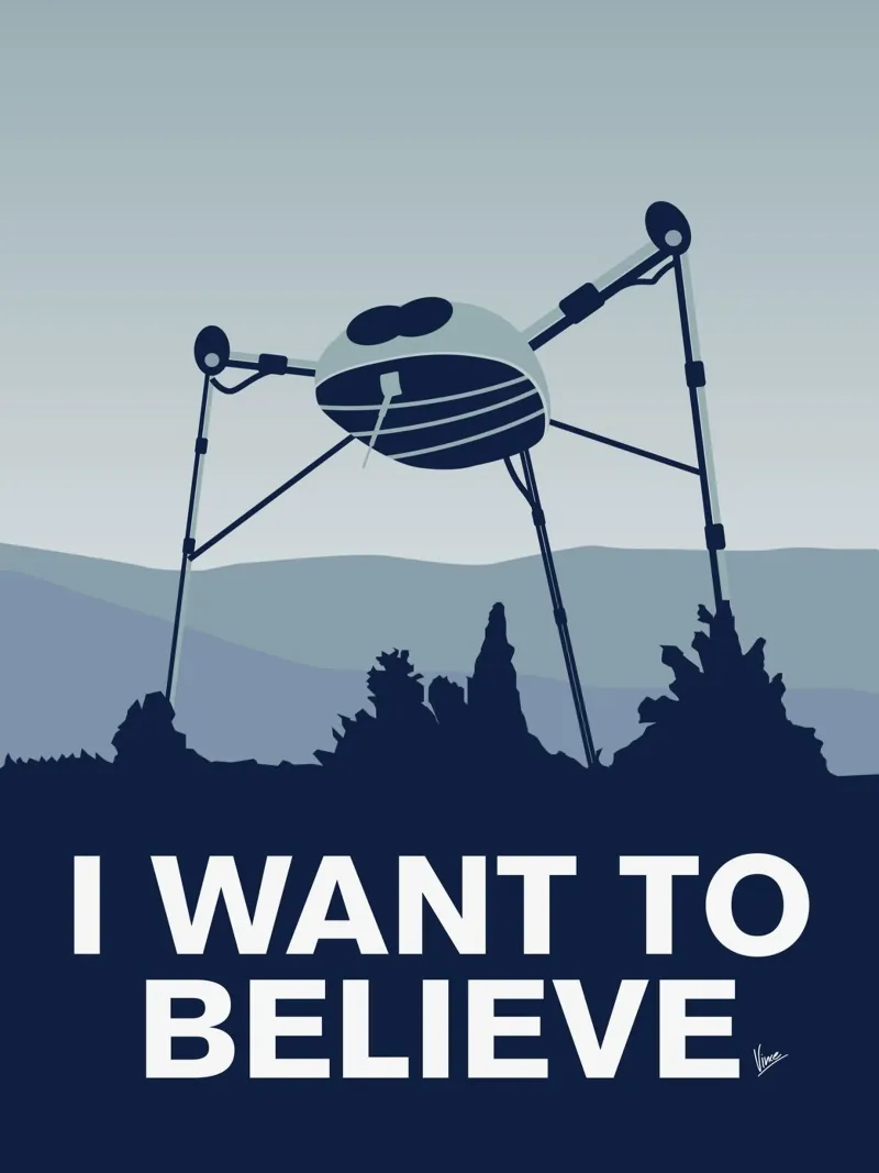 My I want to believe minimal poster-war-of-the-worlds poster con telaio in alluminio da geekxfiles