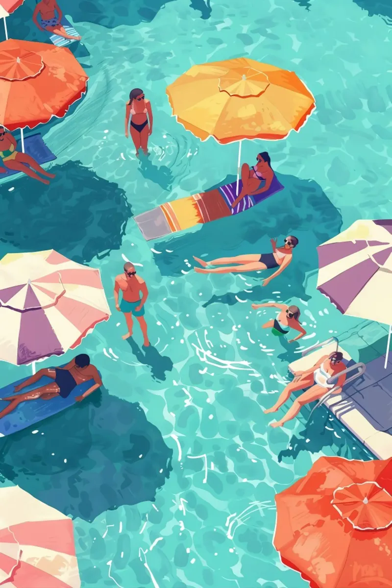 Pastel Poolside Vibes with Colorful Umbrellas and Fun in the forex plate by jo shop