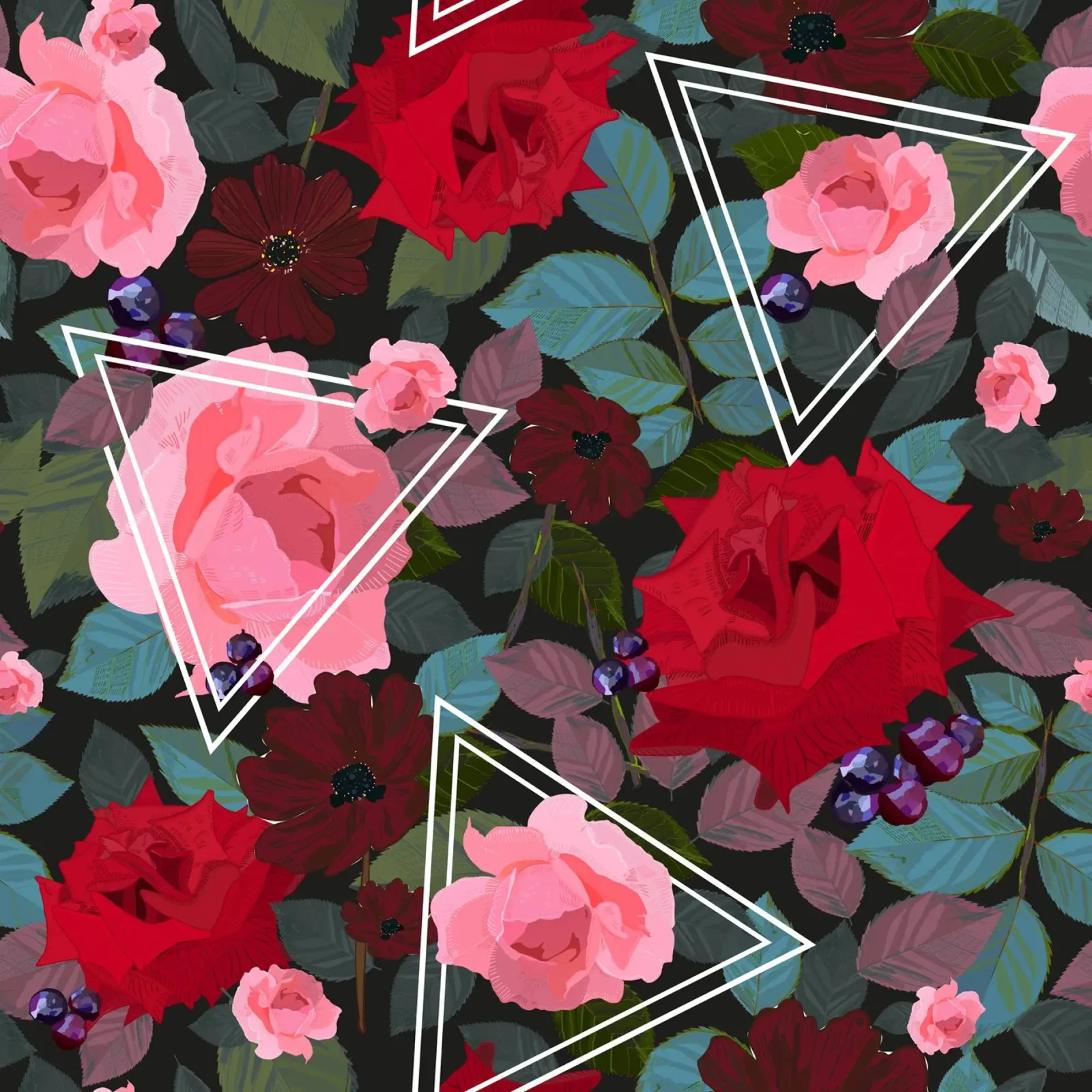 Triangoli con rose rosa rosse vintage e cosmi di cioccolato tela con Cornice a cassetta da gulsengunel