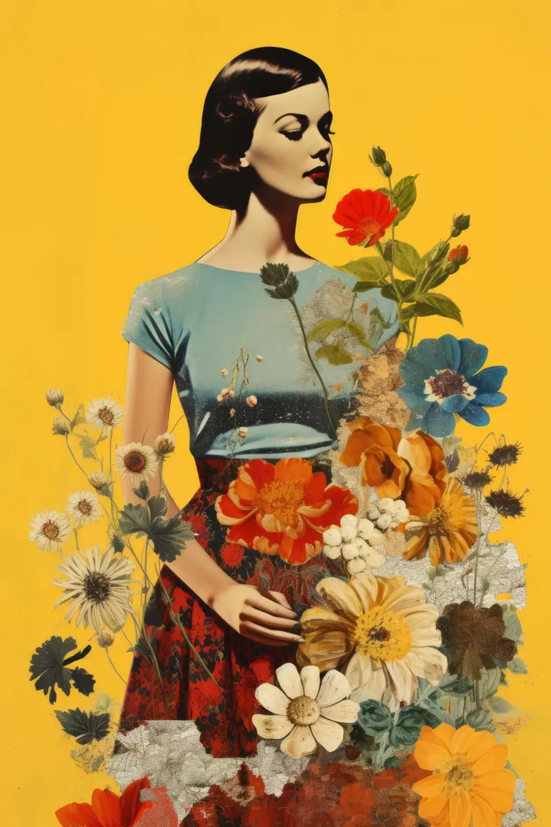 Collage Donna Vintage Fiore 3 poster con telaio in plastica da Tameo