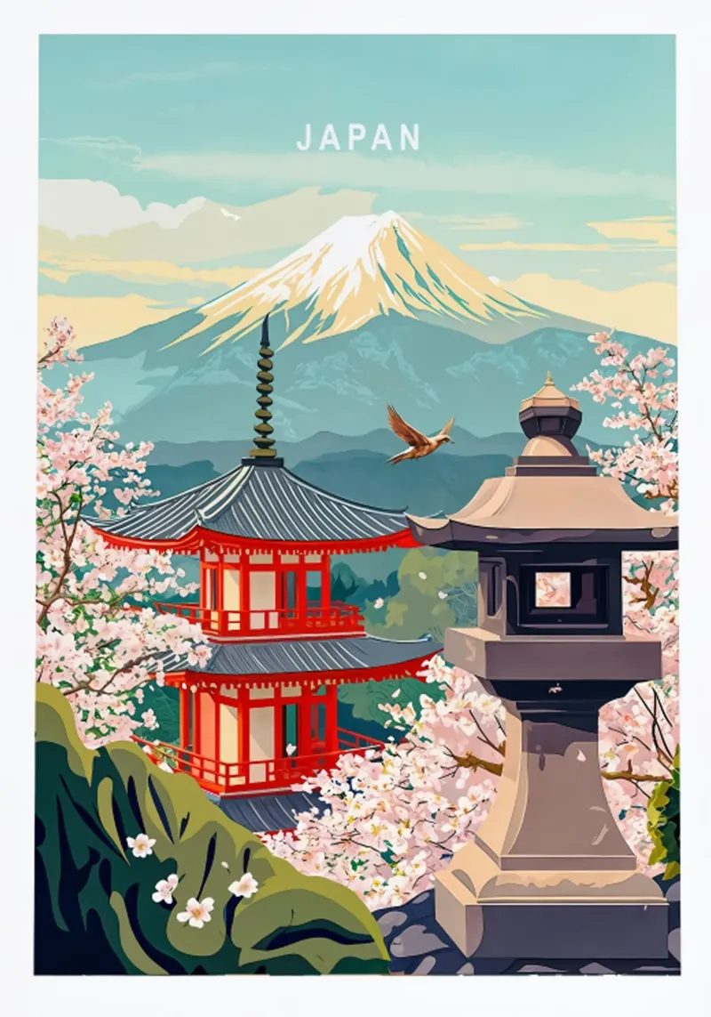 Poster di viaggio del Giappone poster con telaio in alluminio da hewitt shop