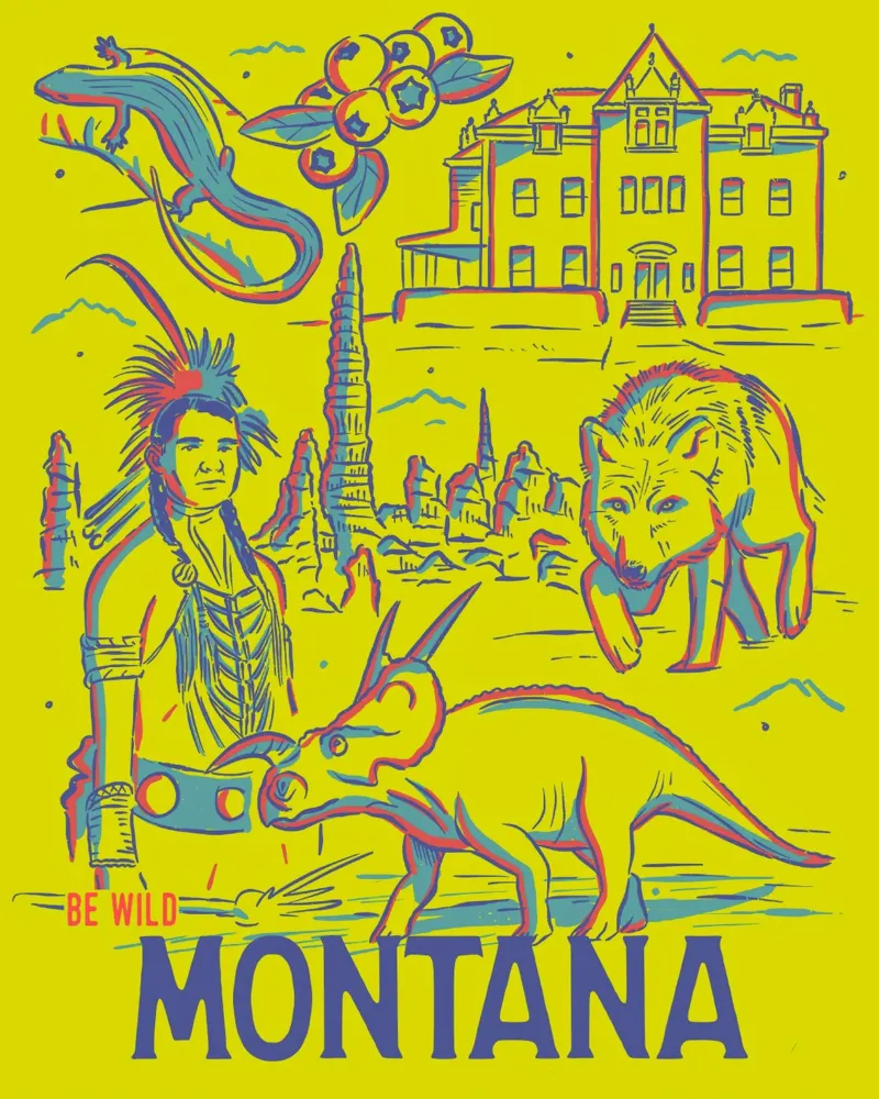 Montana State Poster tela con Cornice a cassetta da hewitt shop
