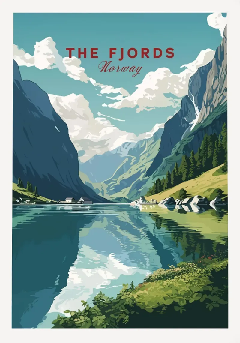 Poster di viaggio sui fiordi della Norvegia poster con telaio in alluminio da hewitt shop