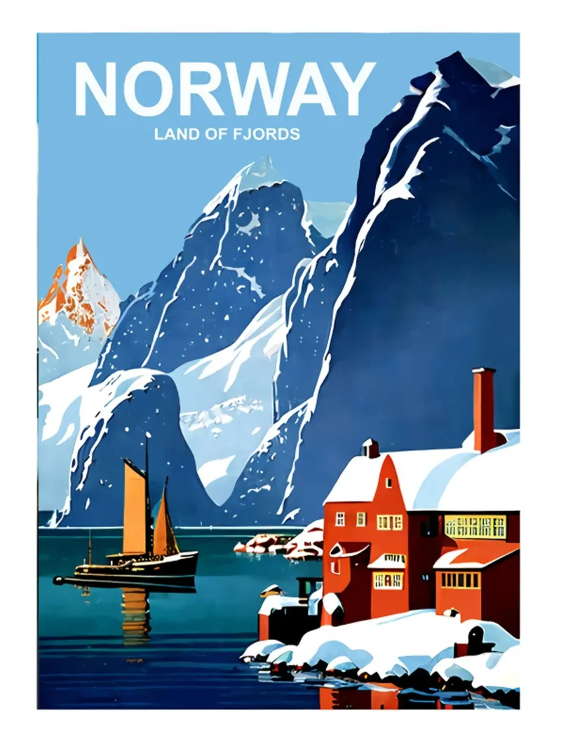 Poster di viaggio Norvegia Terra dei Fiordi poster con telaio in plastica da hewitt shop