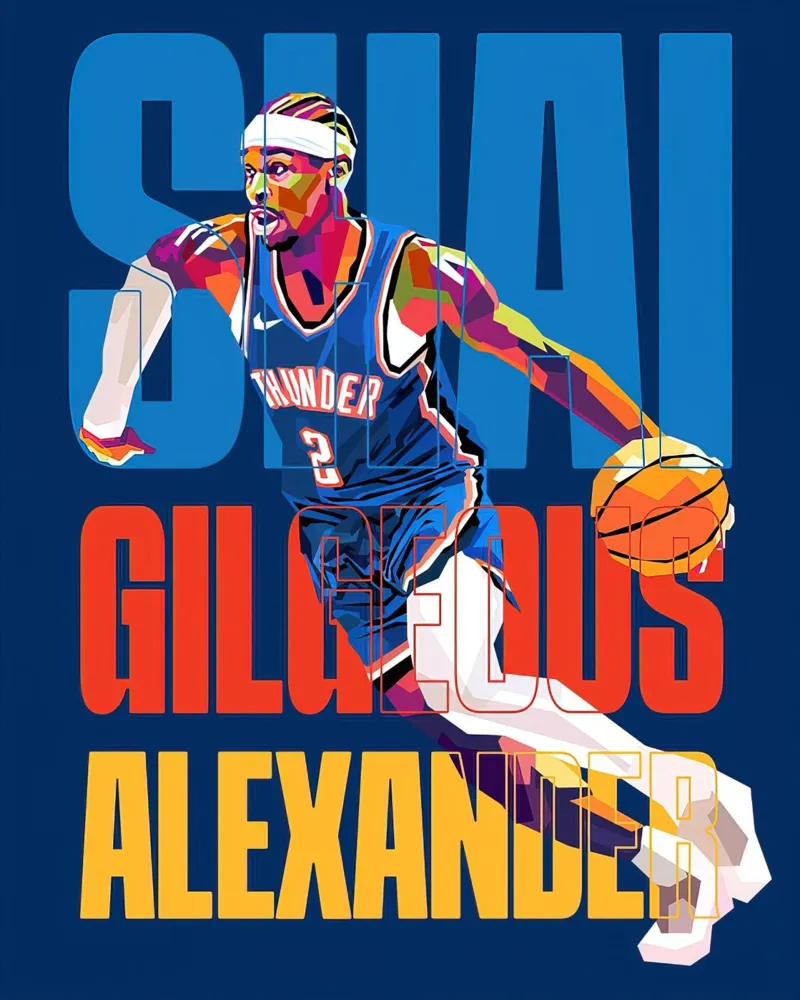 shai gilgeous alexander poster con telaio in alluminio da willtahuyshop