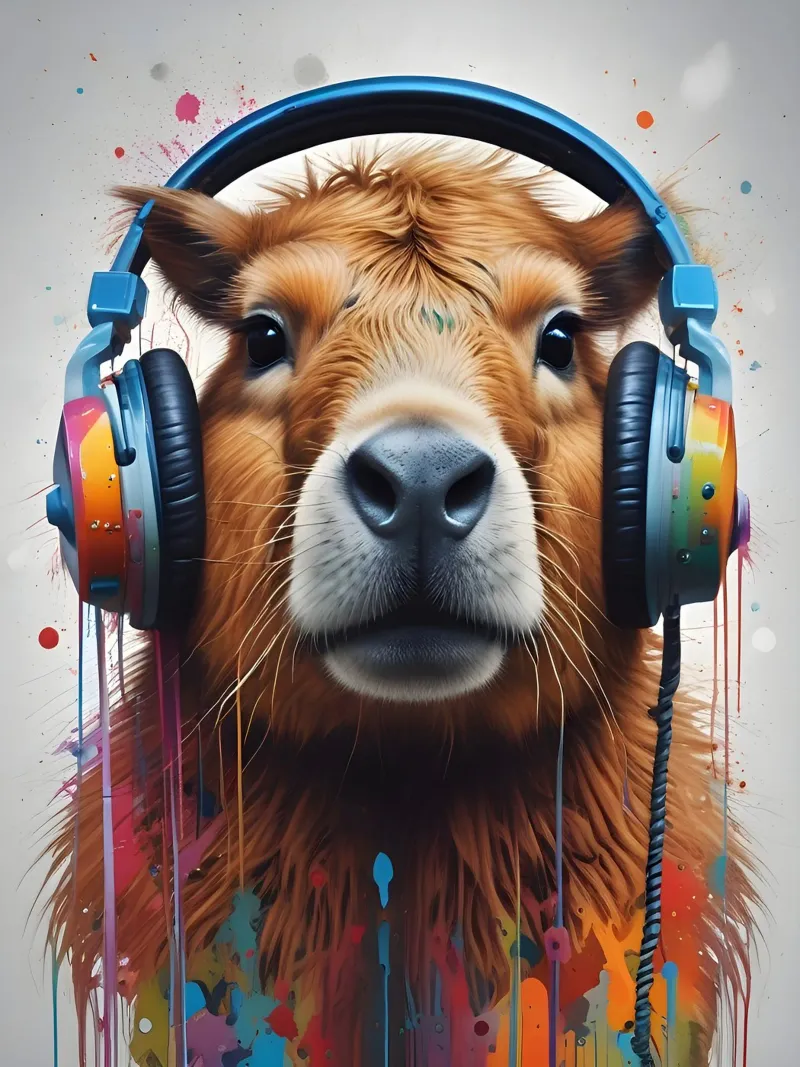 Capybara music graffiti art canvas with Floater frame by MakArena