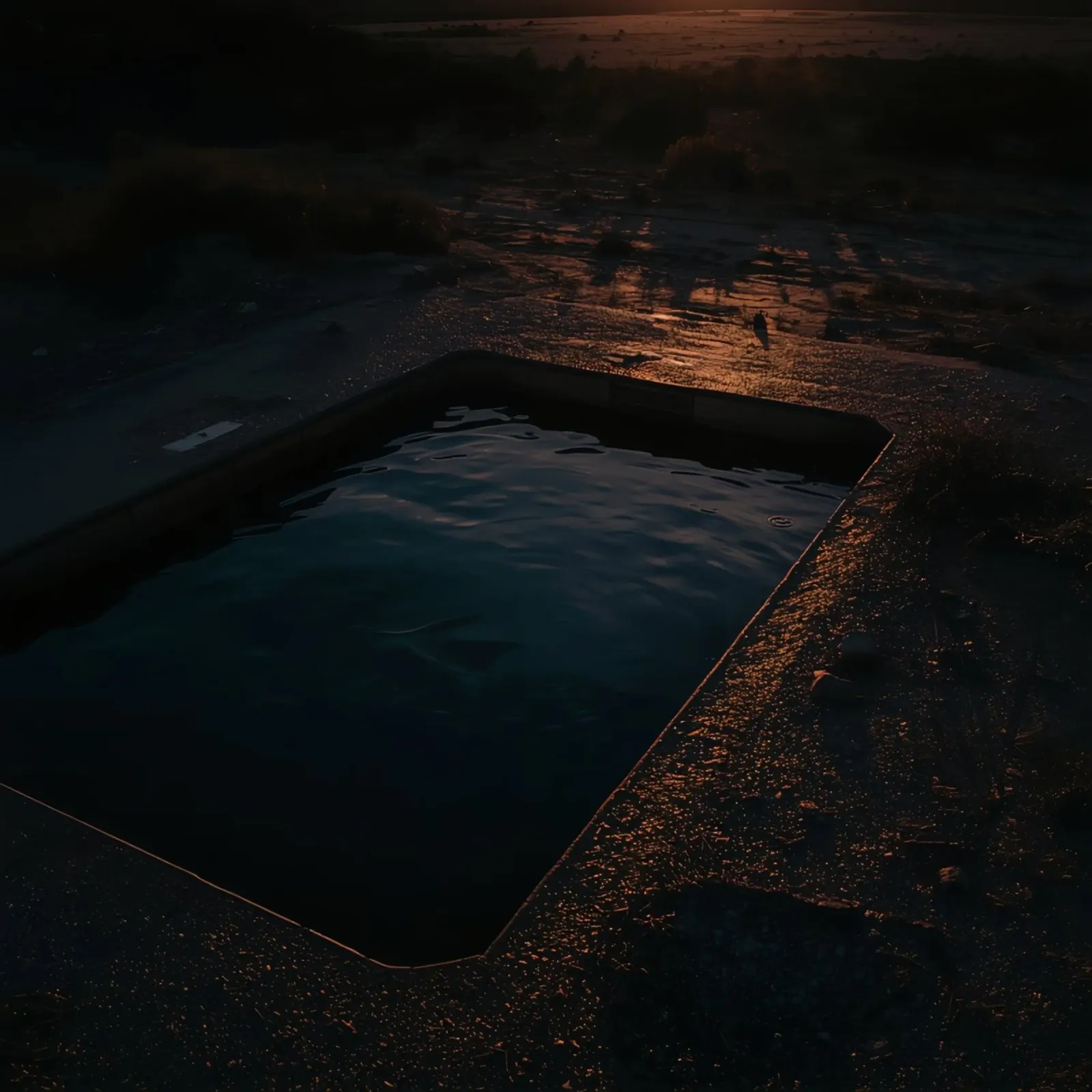 Concrete Pool in Desolate Landscape at Sunset canvas with Floater frame by DesignDoodle