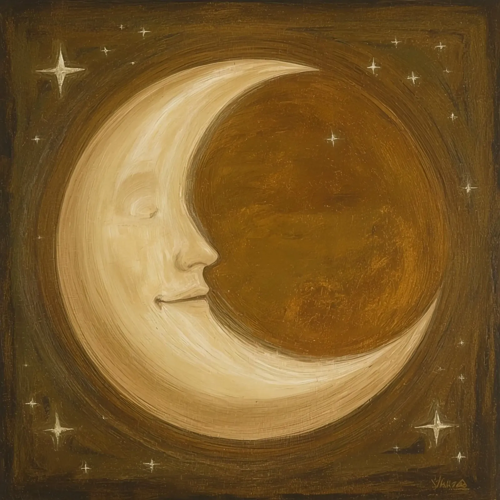Luna crescente con volto e stelle poster da DesignDoodle