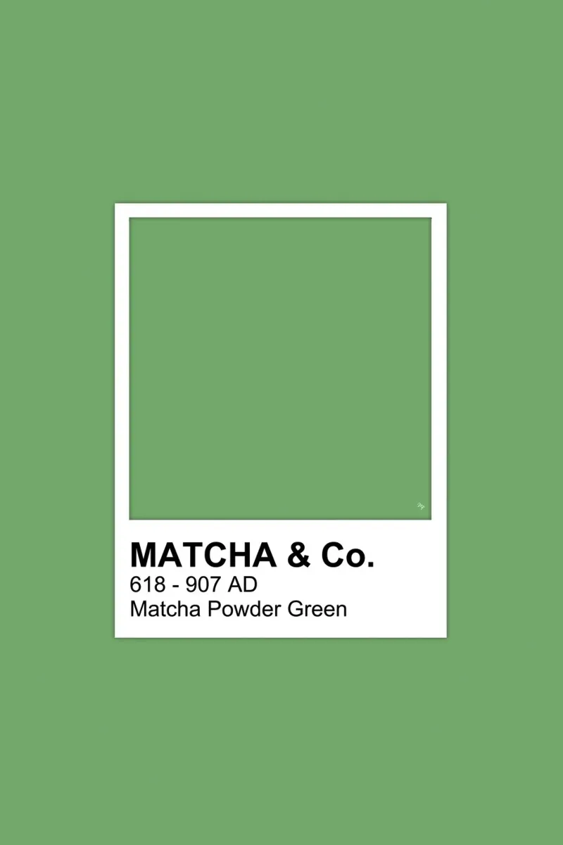 Campione di colore della bevanda al tè verde Matcha poster con telaio in alluminio da Martina