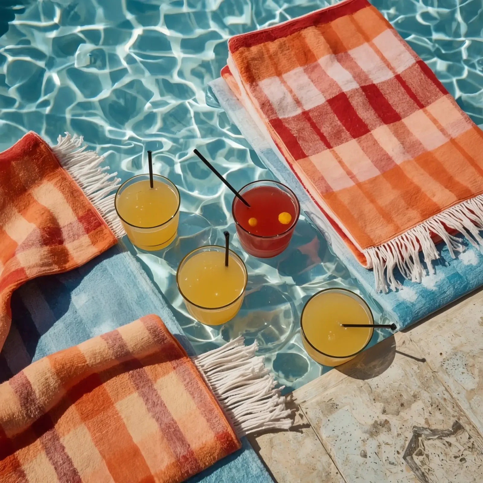Four Cocktails and Towels Floating in Swimming Pool canvas by DesignDoodle