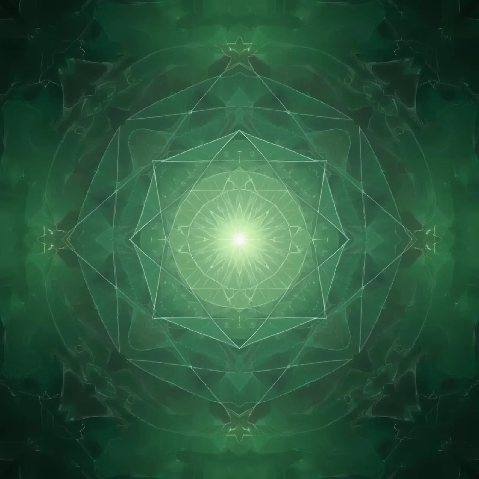 Composizione geometrica radiale verde con luce centrale poster con telaio in alluminio da DesignDoodle