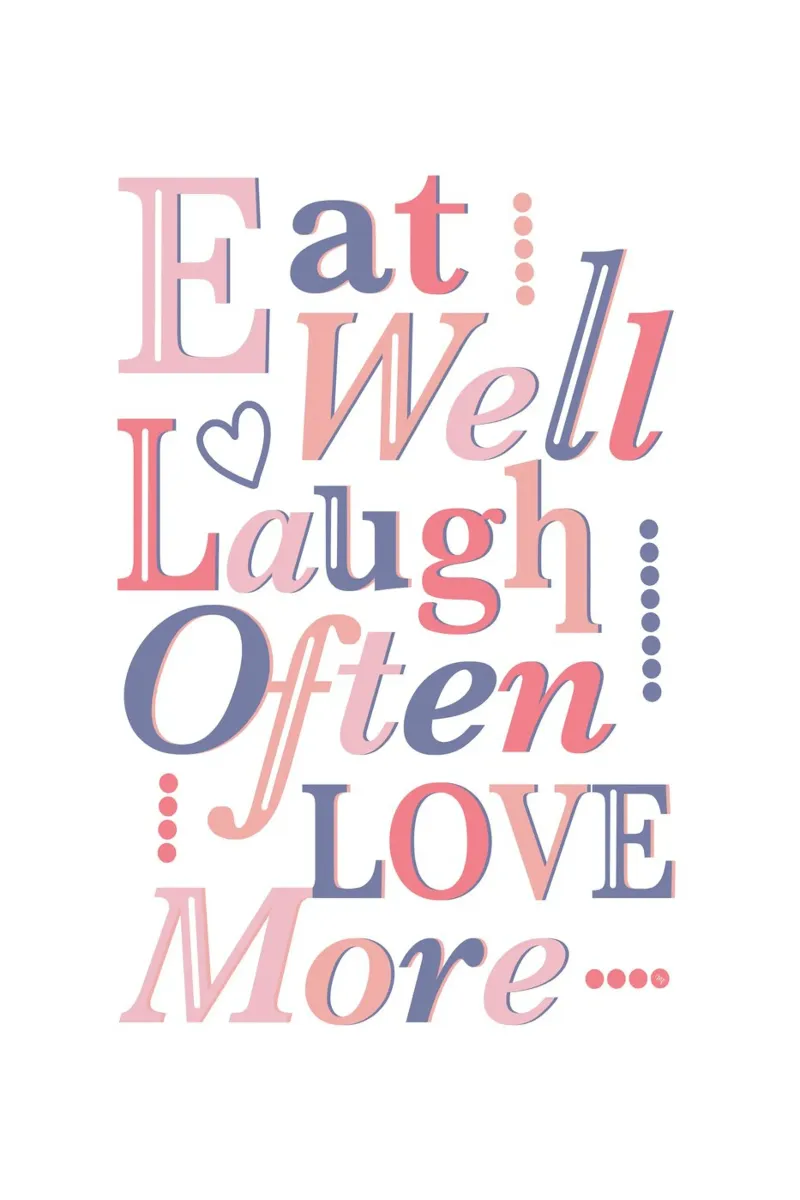 Mangiare bene, ridere spesso, amare di più citazione poster con telaio in legno da Martina