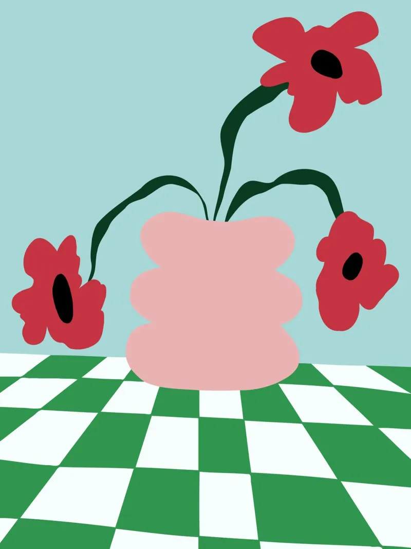Fiori su argilla poster con telaio in legno da Miho Art Studio