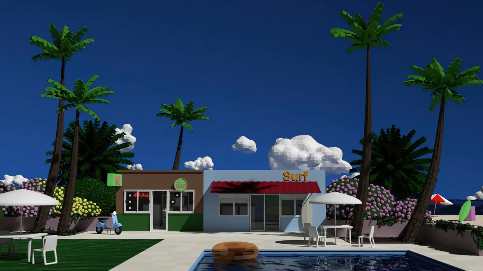 Scena low poly Hiroshi Nagai alluminio dibond da MarshArt