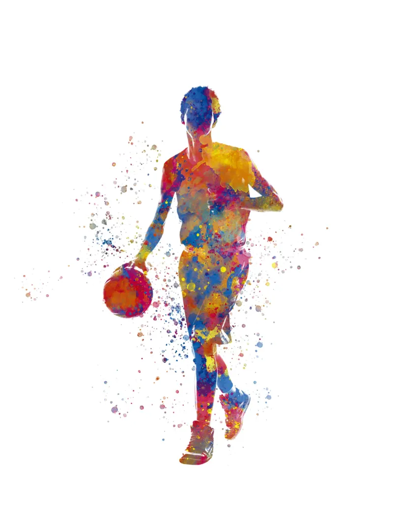 Giocatore di basket ad acquerello poster con telaio in plastica da ⚽ Sports Pulse