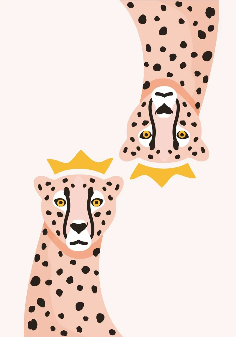 Due leopardi rosa con corona - Arte animale stravagante poster da homdeco