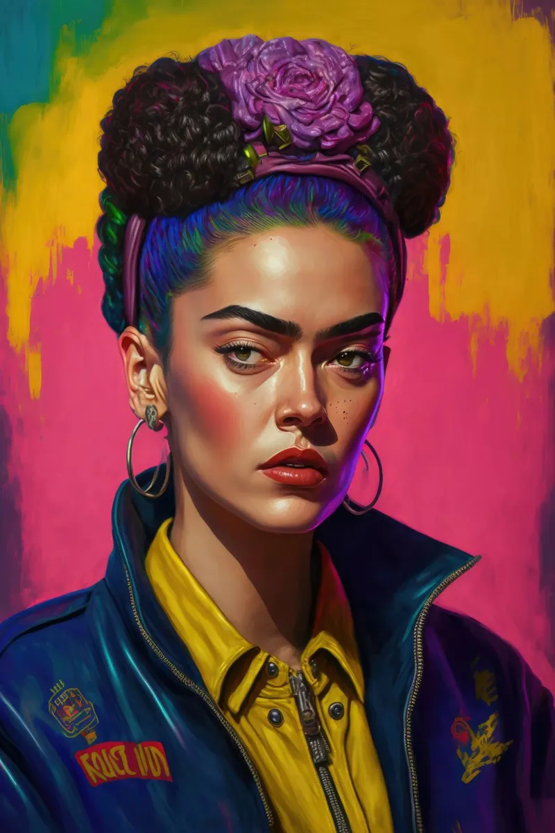 Frida Kahlo Punk Rosa Colore Onda Futuristico poster con telaio in alluminio da Tameo
