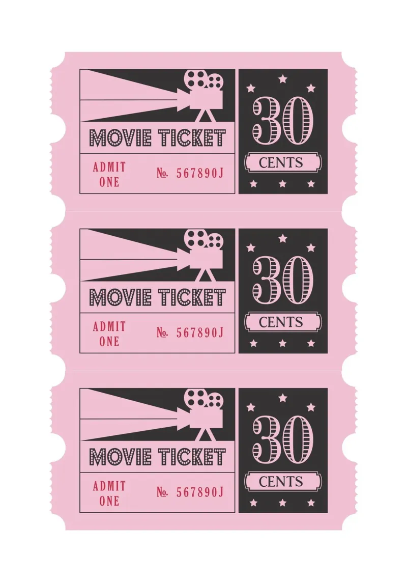 Retro filmticket poster - roze en zwarte kunstdruk poster van homdeco