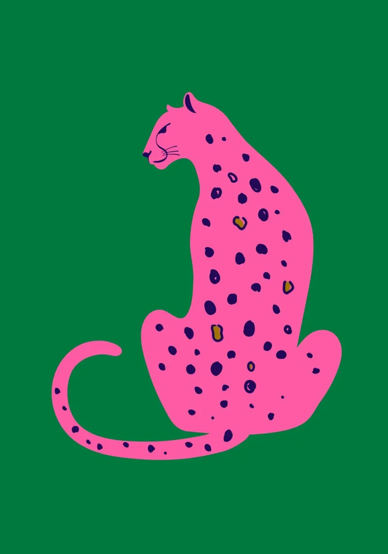 Zittend roze luipaard - groene achtergrond Art Print canvas met Baklijst van homdeco