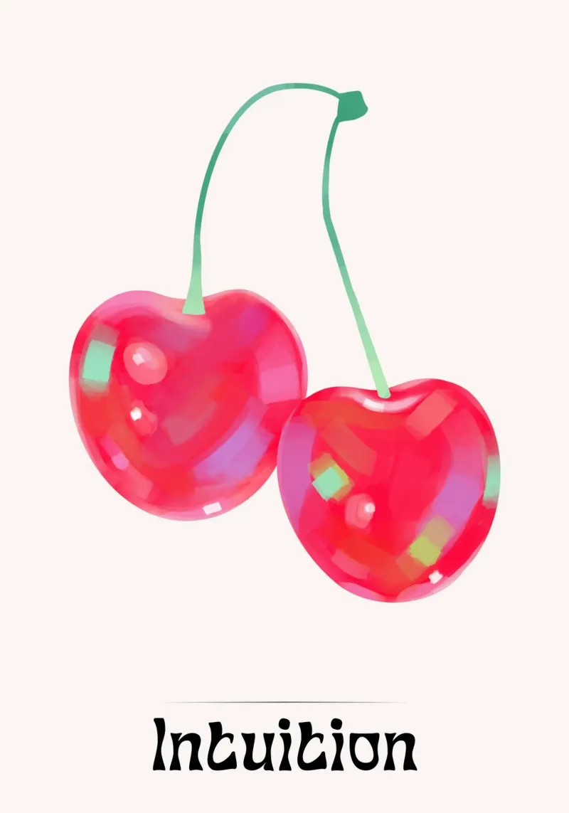 Intuition - Poster pop art con ciliegie rosse tela con Cornice a cassetta da homdeco
