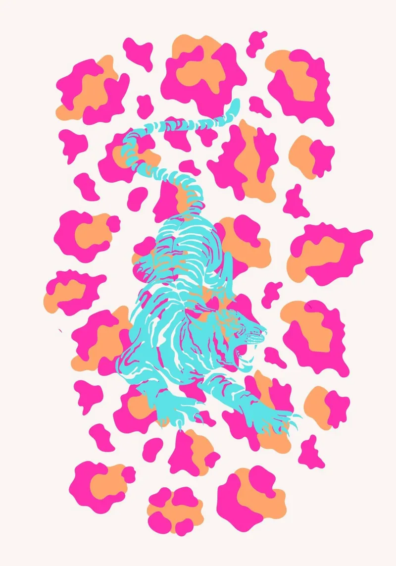 Tigre blu su stampa leopardata - Pop Art poster con telaio in plastica da homdeco