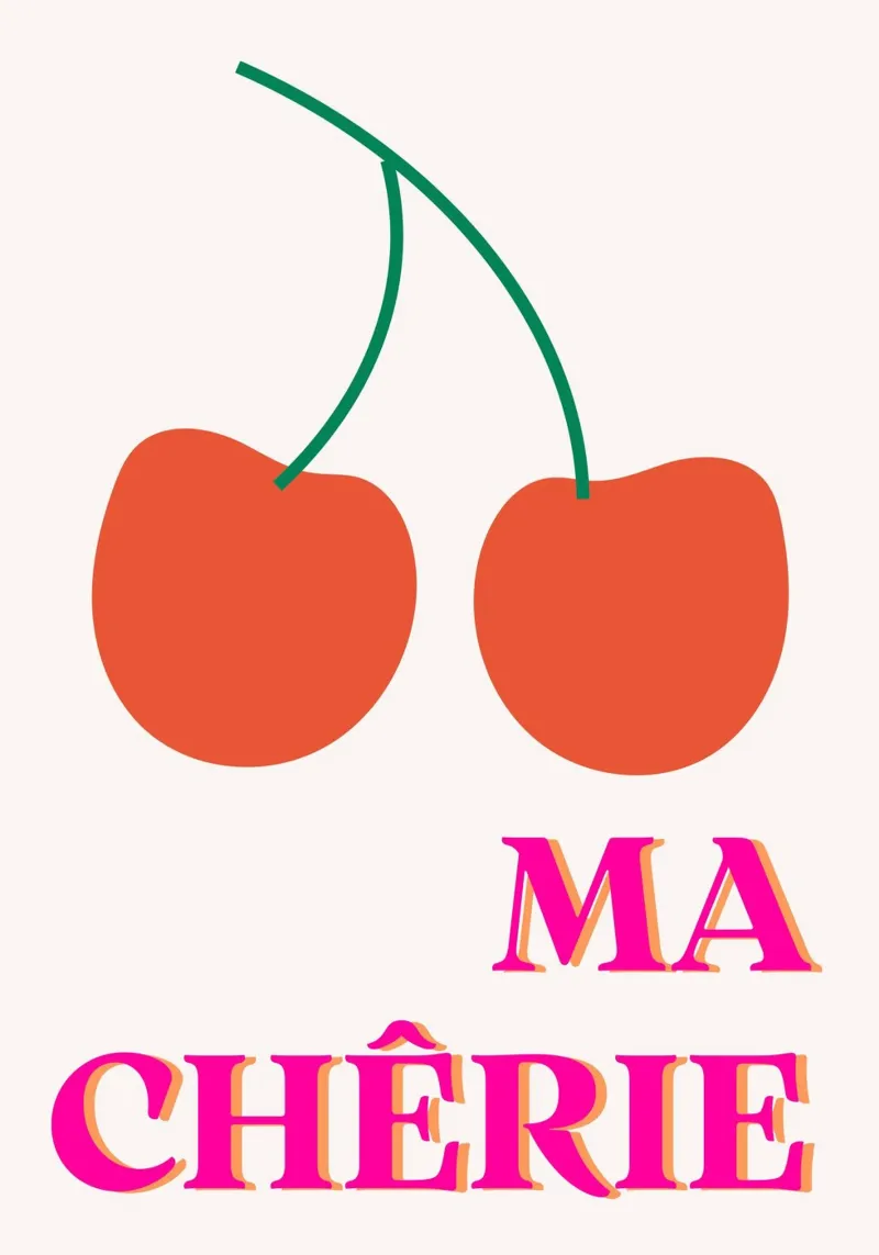 Ma Chérie Poster - Kersen Franse Kunstdruk canvas met Baklijst van homdeco