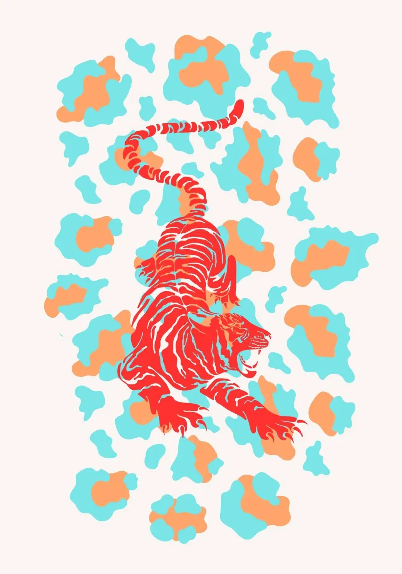 Rode tijger op luipaardprint - Pop Art Print canvas met Baklijst van homdeco