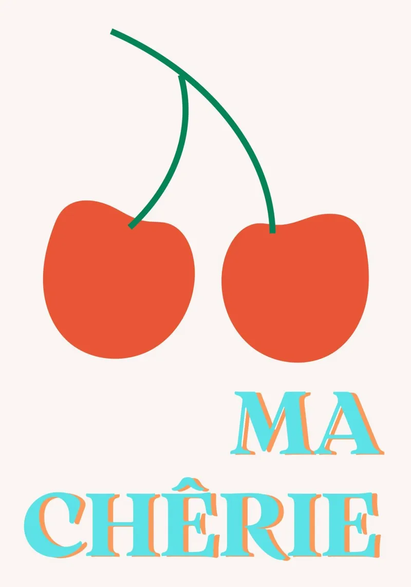 Ma Chérie Poster - Kersen Franse Kunstdruk canvas met Baklijst van homdeco