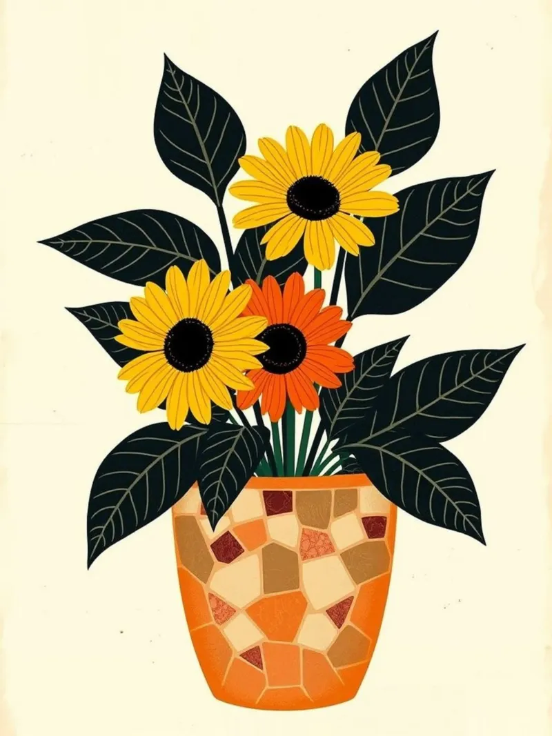 Lebendig getopfte Sonnenblumen & Gänseblümchen Mosaik Meisterwerk Poster von Artistic-shop