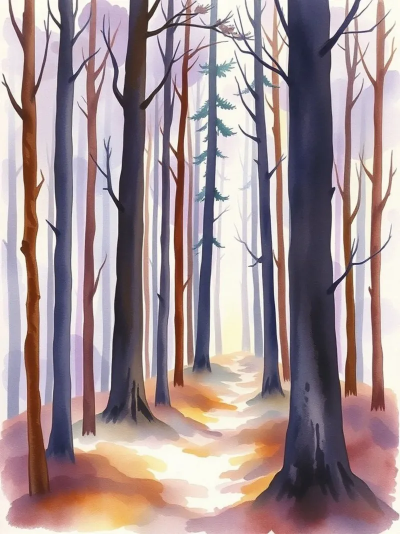 Un viaggio mistico tra alberi alti e luce scintillante poster con telaio in legno da Artistic-shop