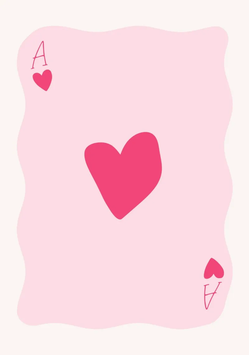 Golvende Harten Aas - Groovy Roze Kaart Art canvas met Baklijst van homdeco