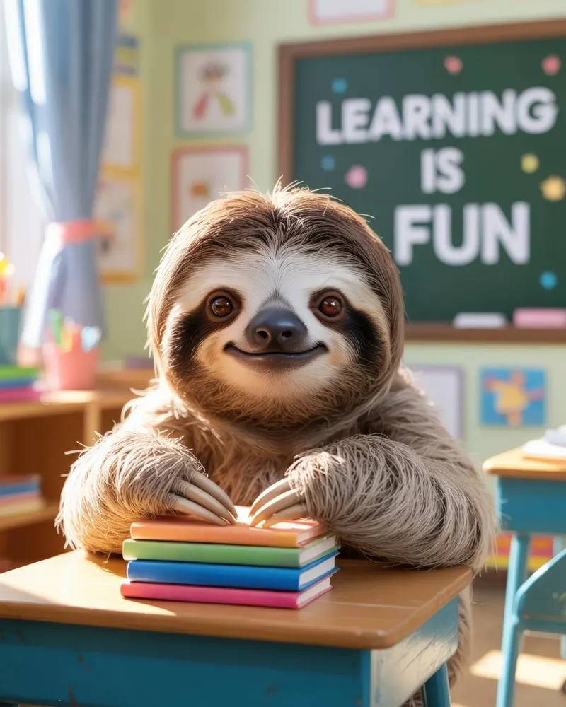 School motivation: Learning is fun, sloth canvas with Floater frame by SlothStella