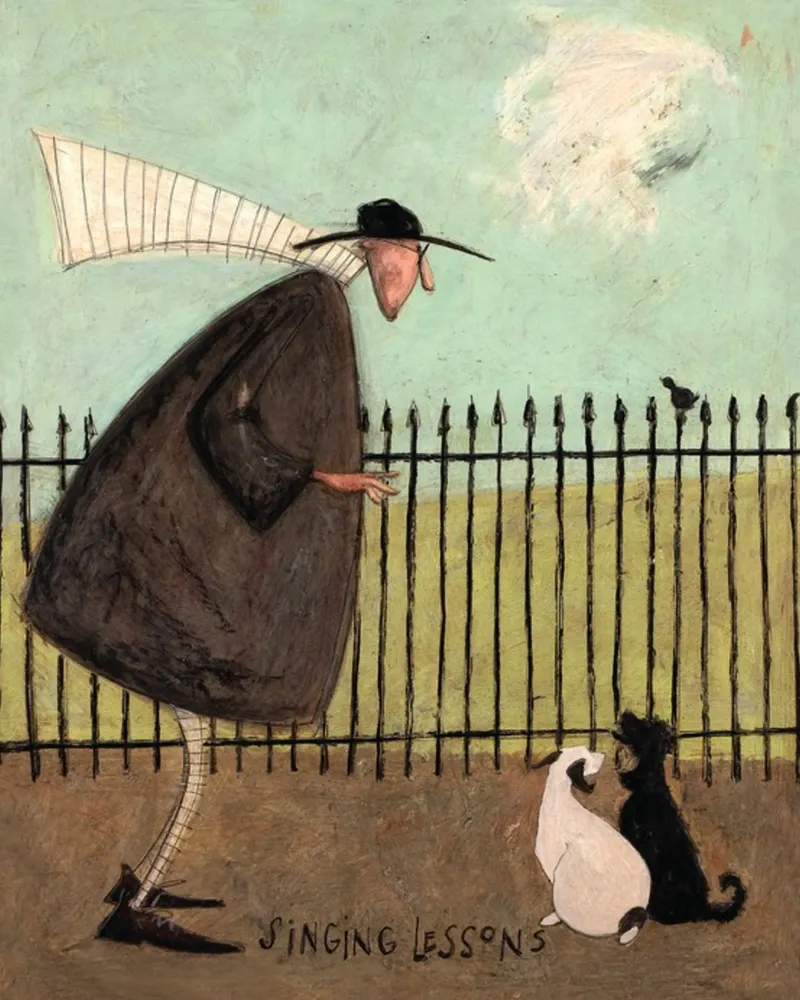 DOG ART PRINT Singing Lessons Sam Toft Sam Toft canvas with Floater frame by Patrick Mitchell