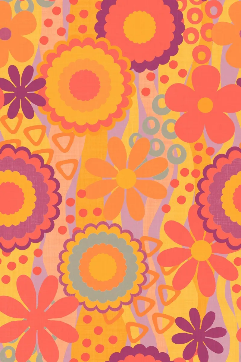 Anima anni Settanta Groovy Flower Power Corallo Arancione Giallo poster con telaio in legno da Andrea Haase Modern Home