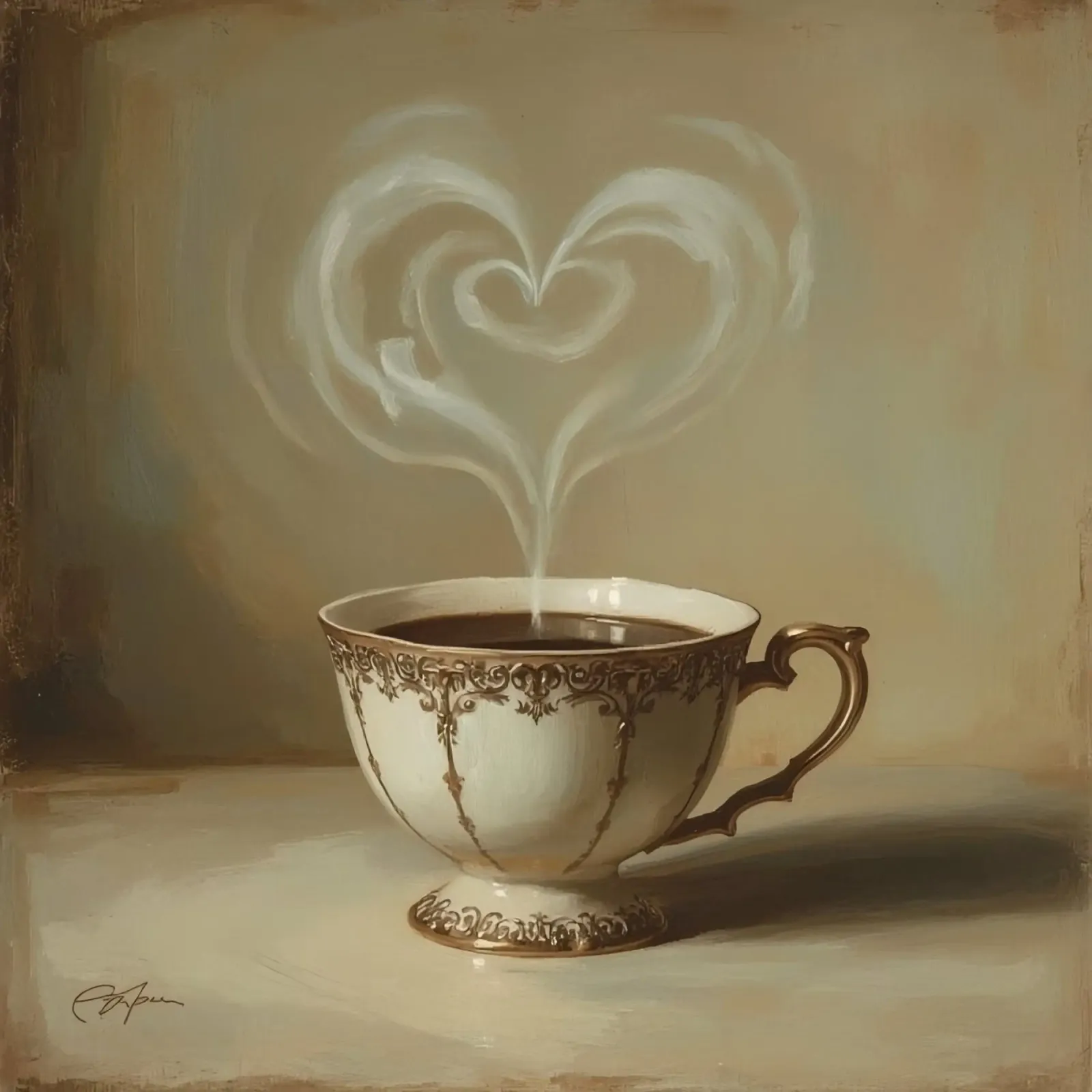 Tazza ornata con liquido scuro e vapore a forma di cuore poster da DesignDoodle