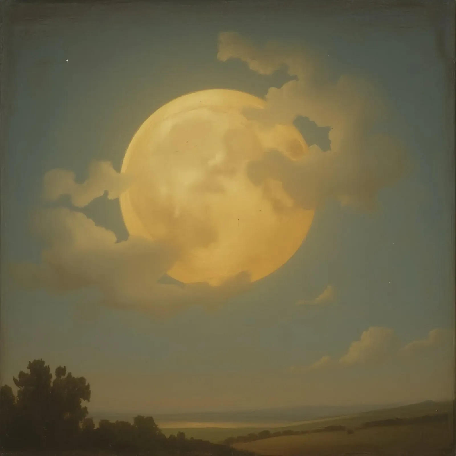 Painting of Full Moon Clouds and Landscape at Dusk canvas with Floater frame by DesignDoodle