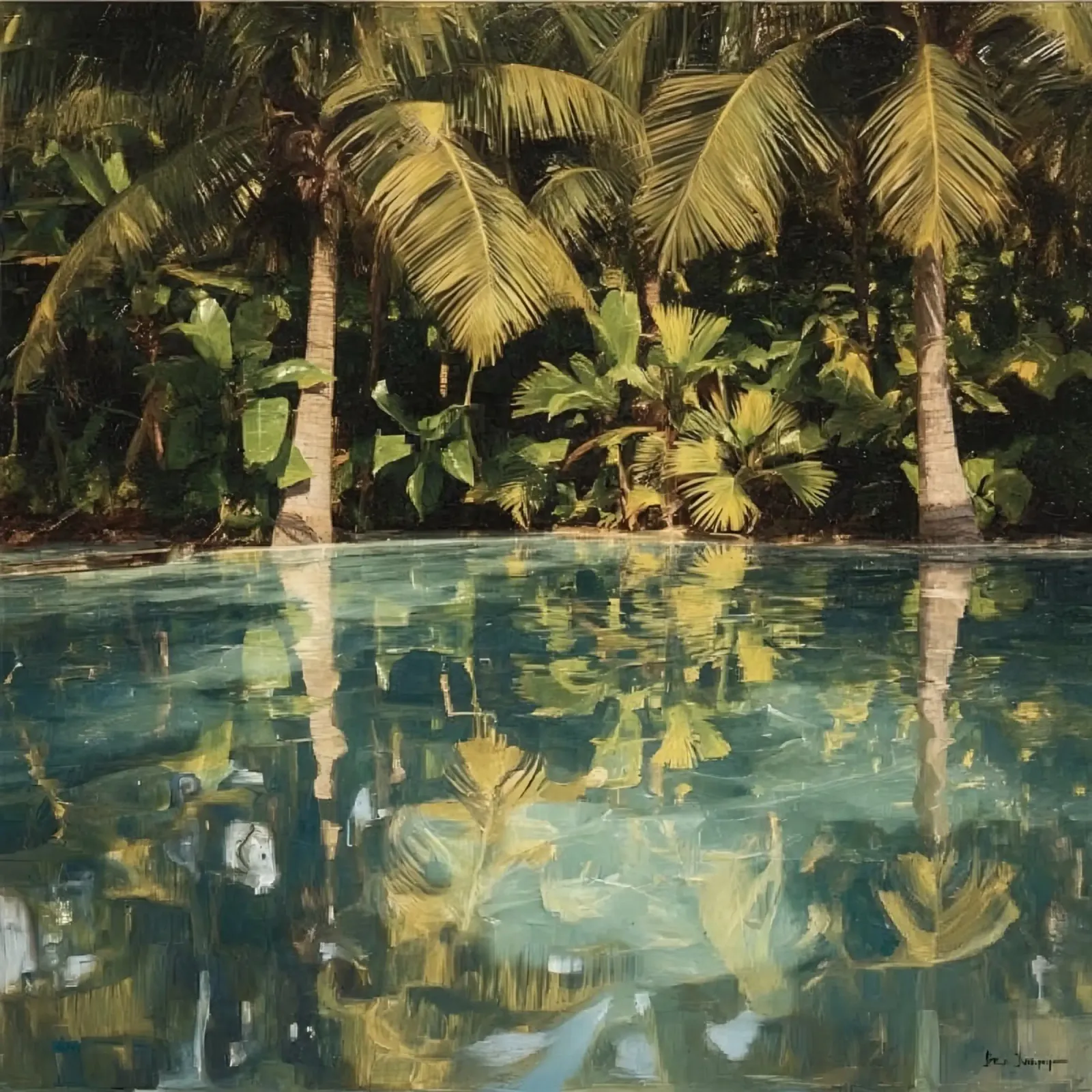 Palm Trees Reflected in Water canvas with Floater frame by DesignDoodle