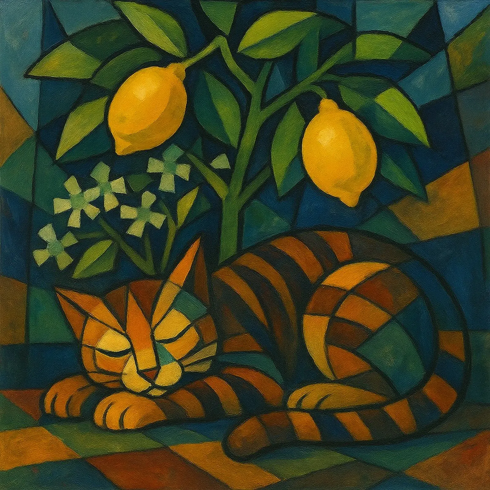 Sleeping Cat in Citrus Shade poster with wooden frame by LemonCat Studio