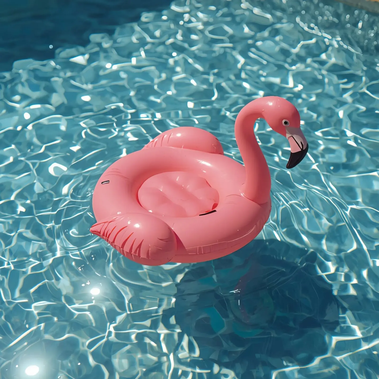 Pink Flamingo Inflatable in Pool Water canvas with Floater frame by DesignDoodle