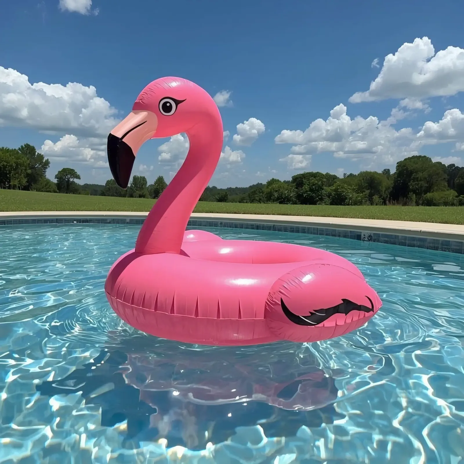 Rosa aufblasbare Flamingo Pool Float im Schwimmbad Poster mit Kunststoffrahmen von DesignDoodle